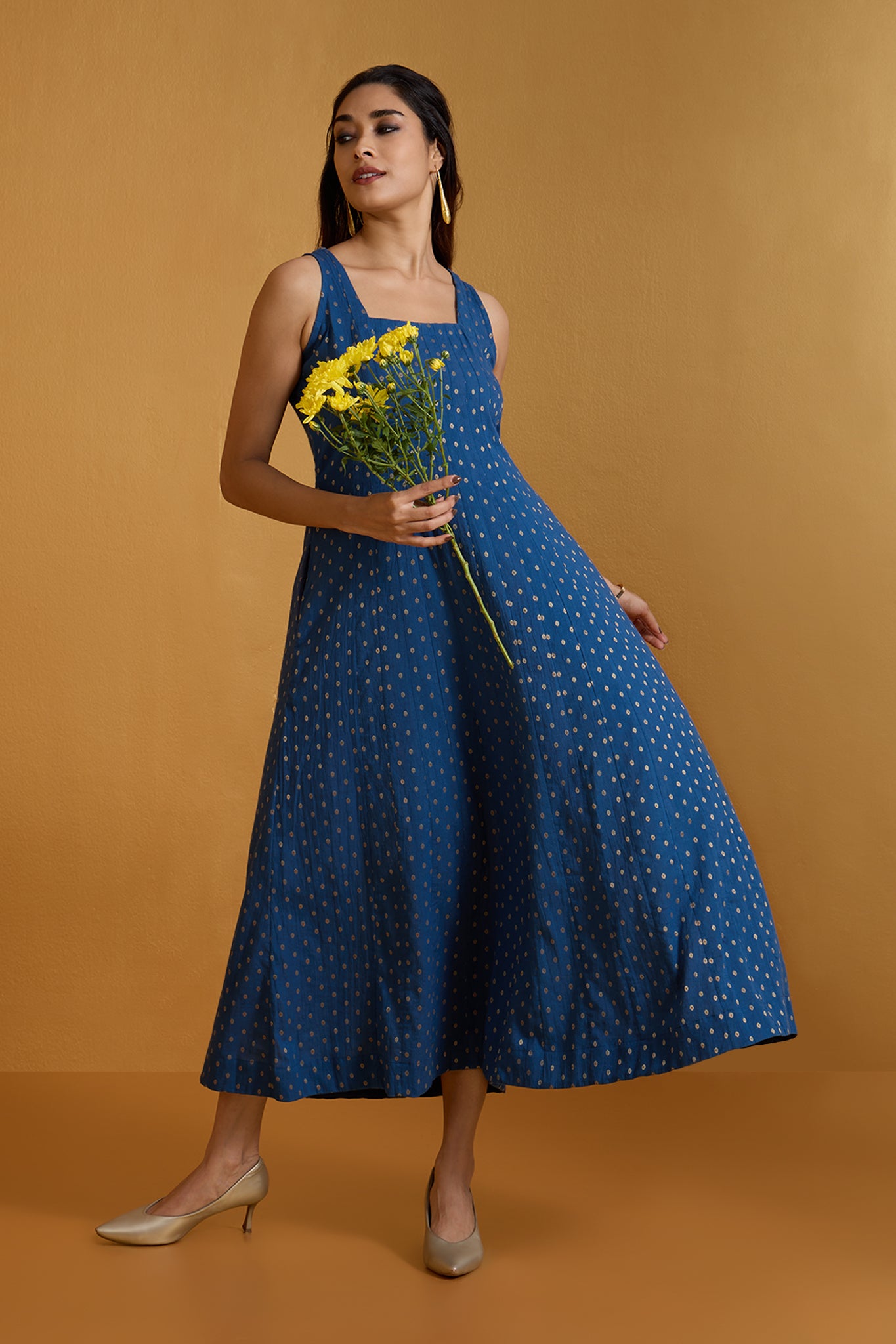 Indigo Gleam Cascading Panels Princess Cut Long Dress Indigo Gleam Cascading Panels Princess Cut Long Dress