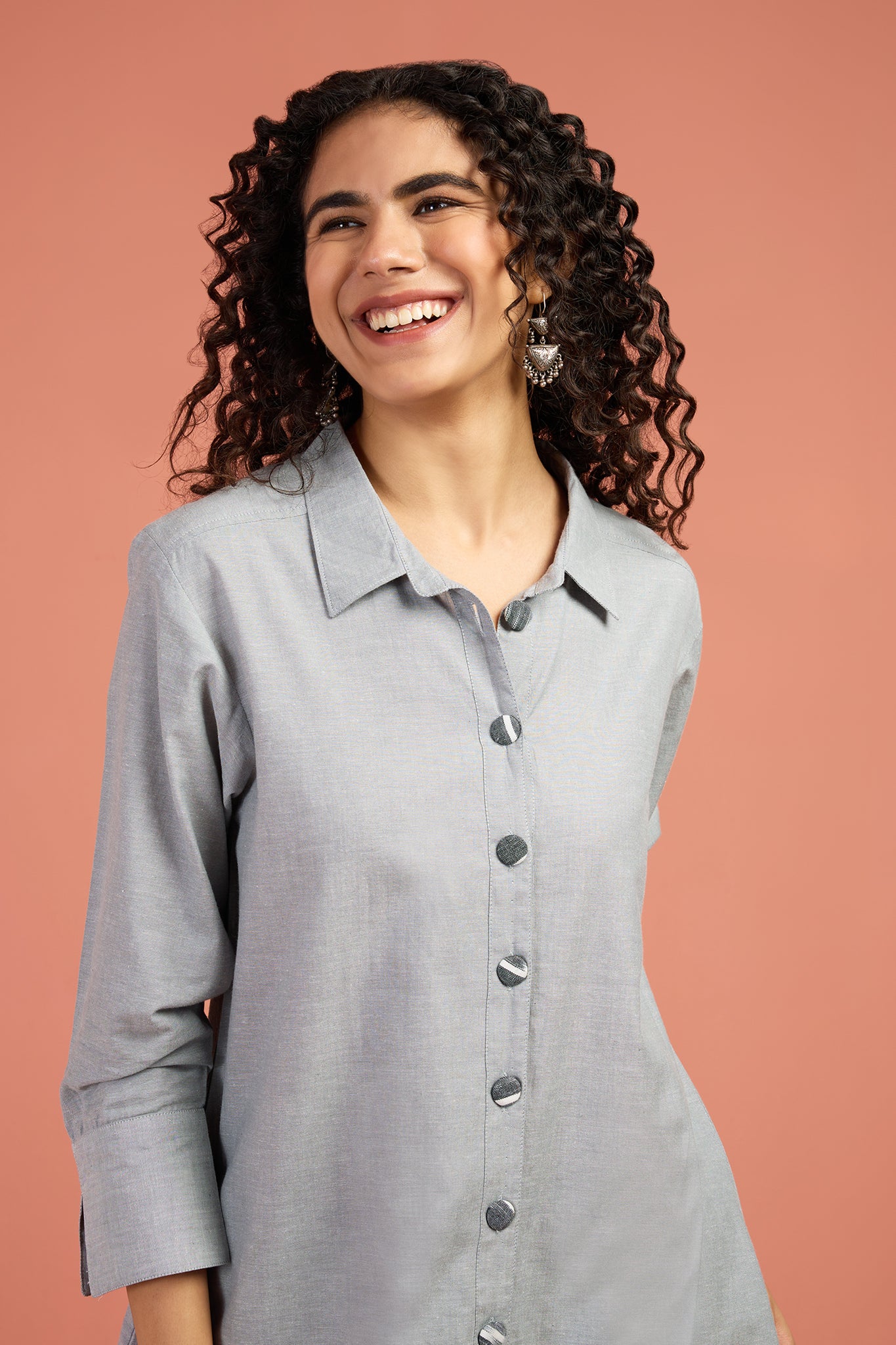 Long Shirtdress With Rounded Hem Lavender White Checks South