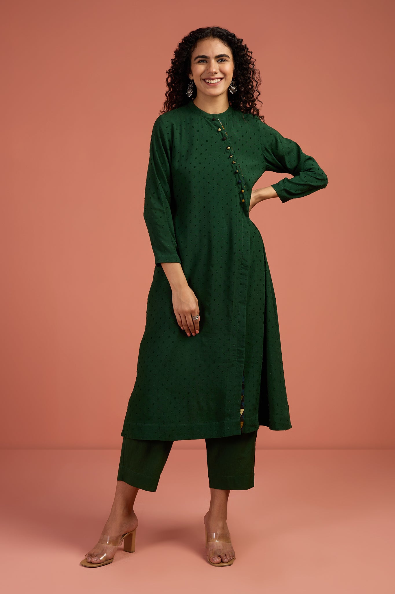 Woodland Bloom Viscose Cotton Cross Potli Angrakha Kurta