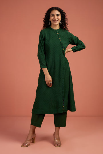 Woodland Bloom Viscose Cotton Cross Potli Angrakha Kurta