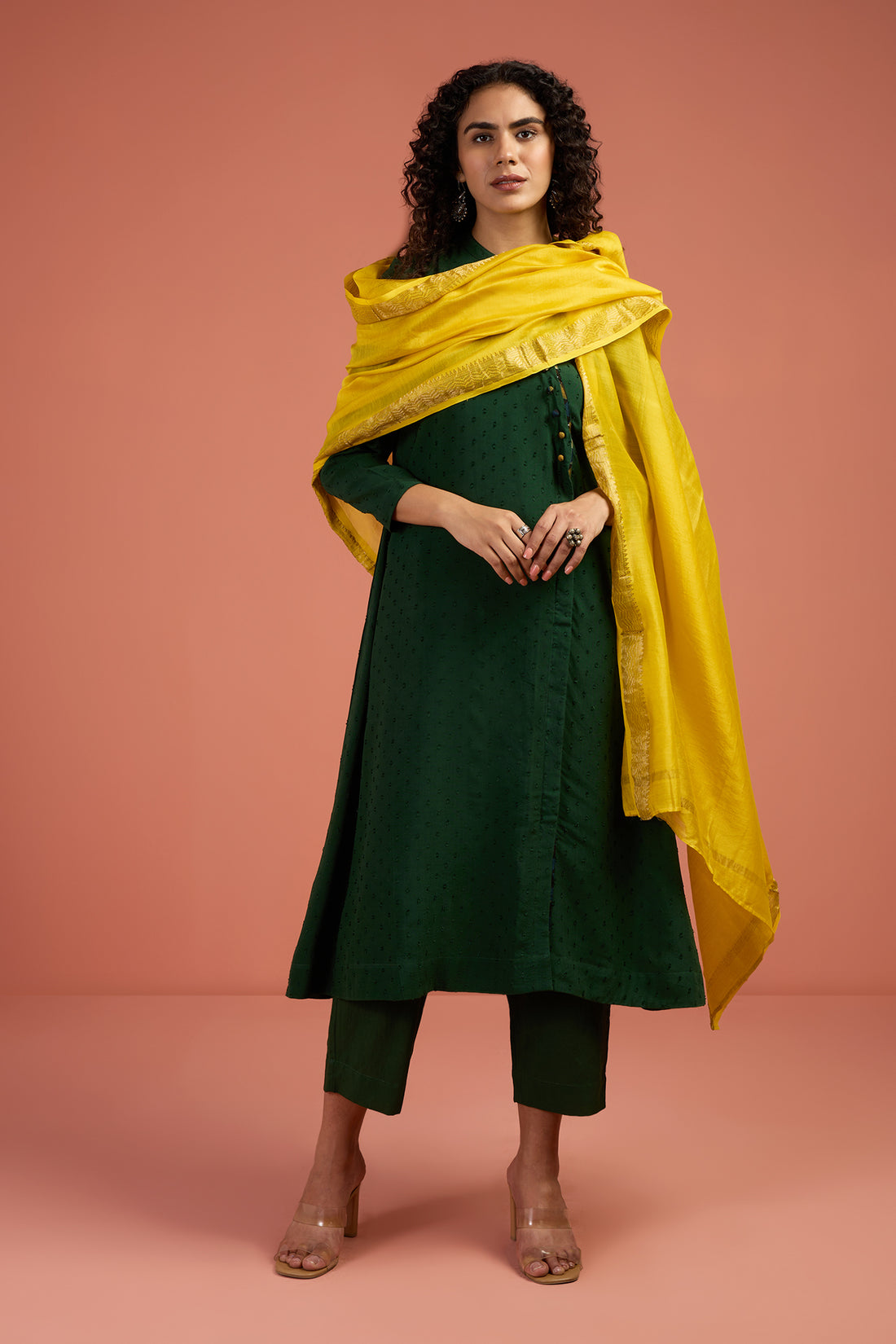 Woodland Bloom Viscose Cotton Cross Potli Angrakha Kurta