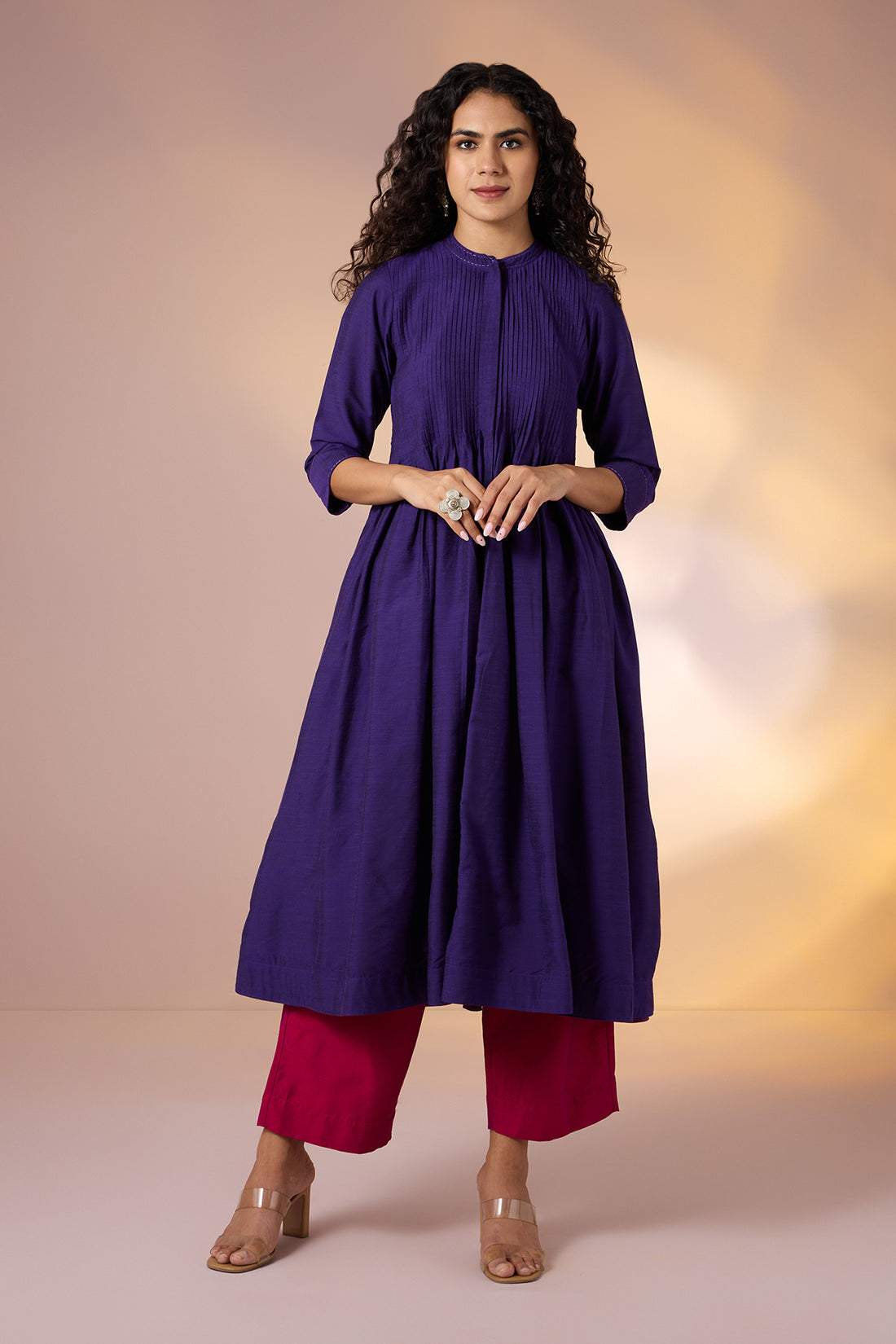 Mystic Amethyst  Silk Slub Luxe Infinity Pintuck Dress