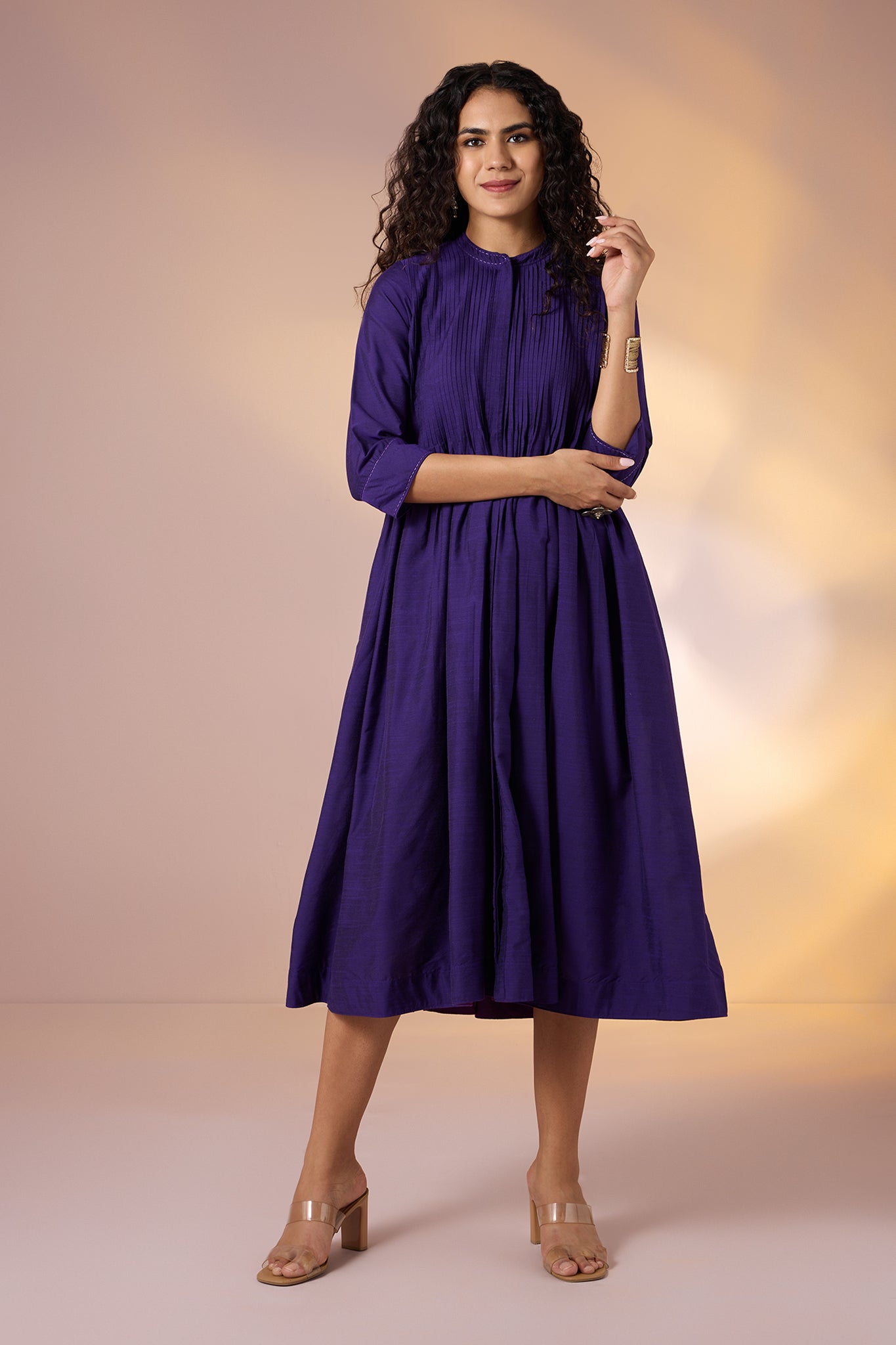 Mystic Amethyst  Silk Slub Luxe Infinity Pintuck Dress