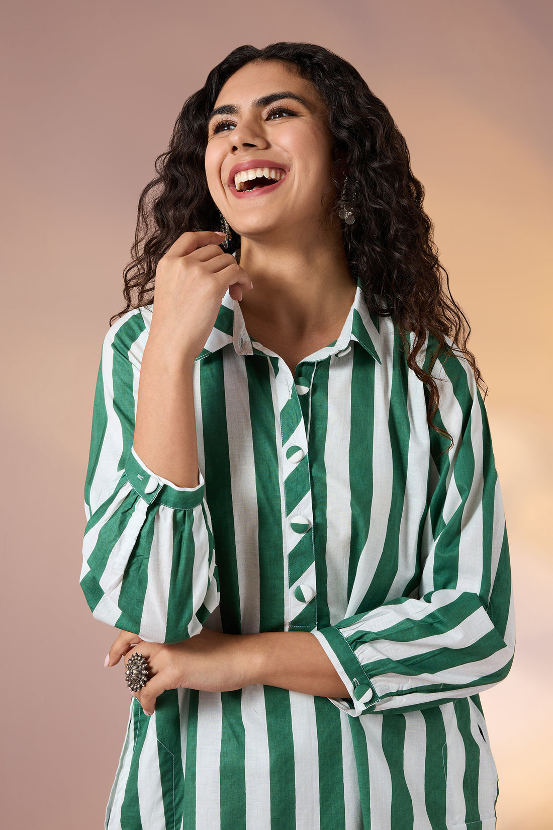 Co-ord Set Emerald Bar Cotton Collar Kurta & Pants