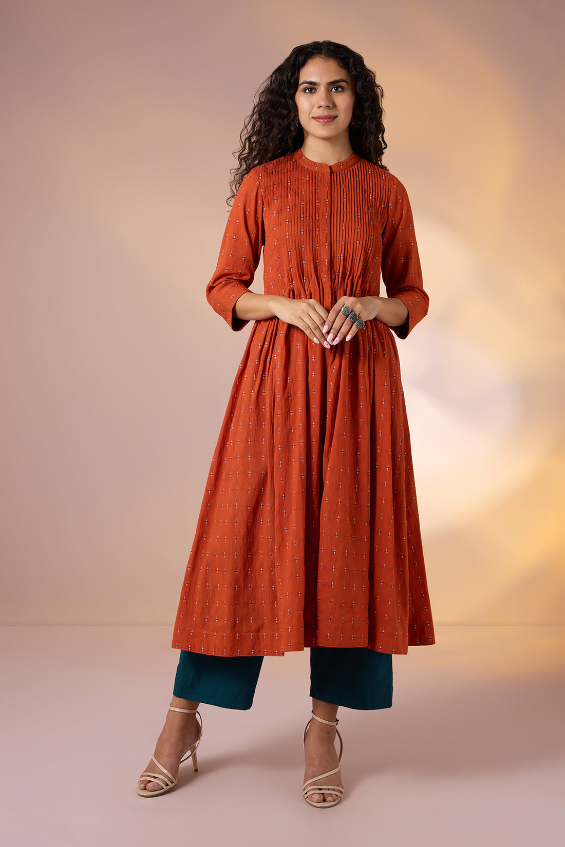 Terracotta Charm Cotton Buti Infinity Pintuck Dress