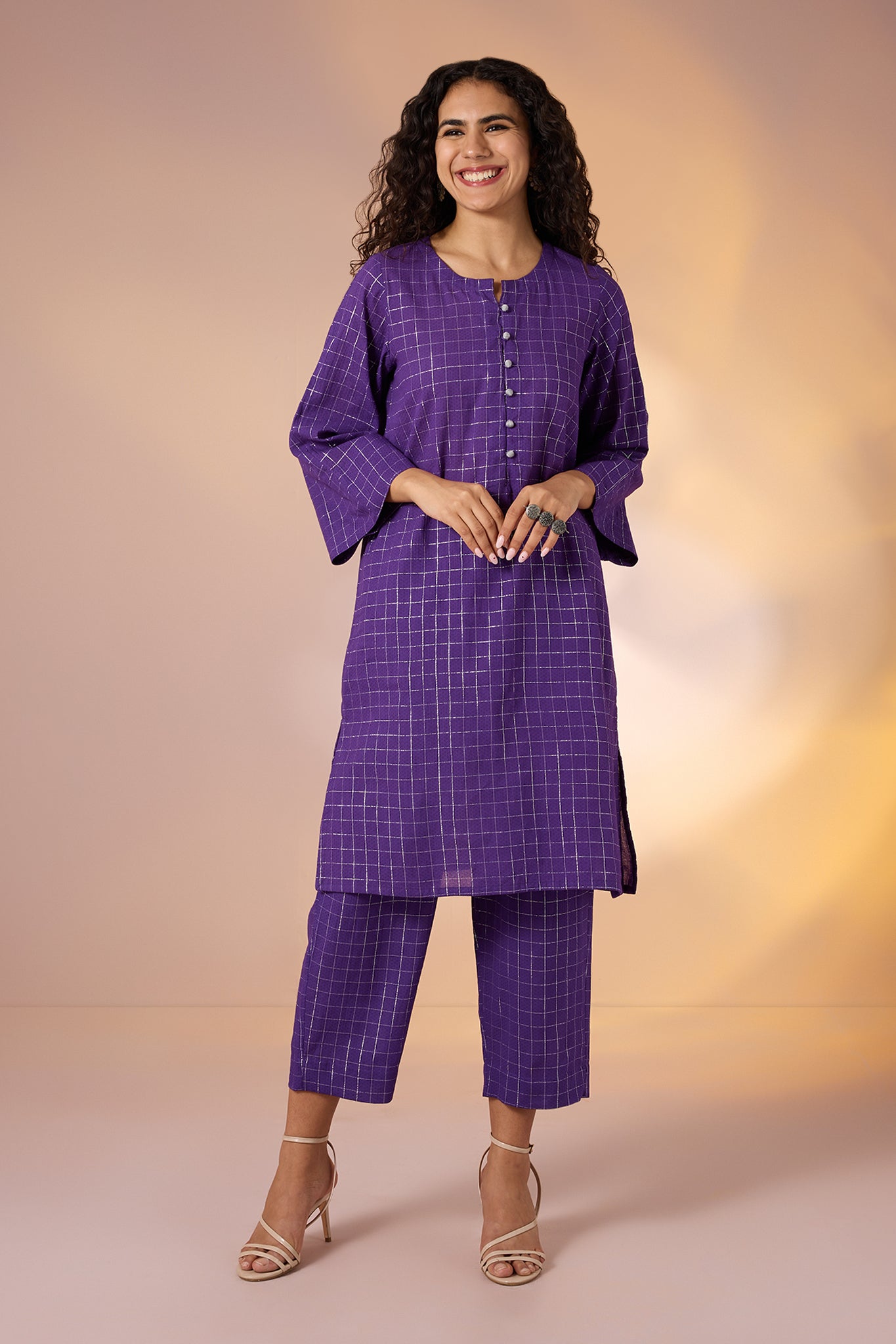 Co-ord Set Amethyst Grid Cotton kurta and Pants