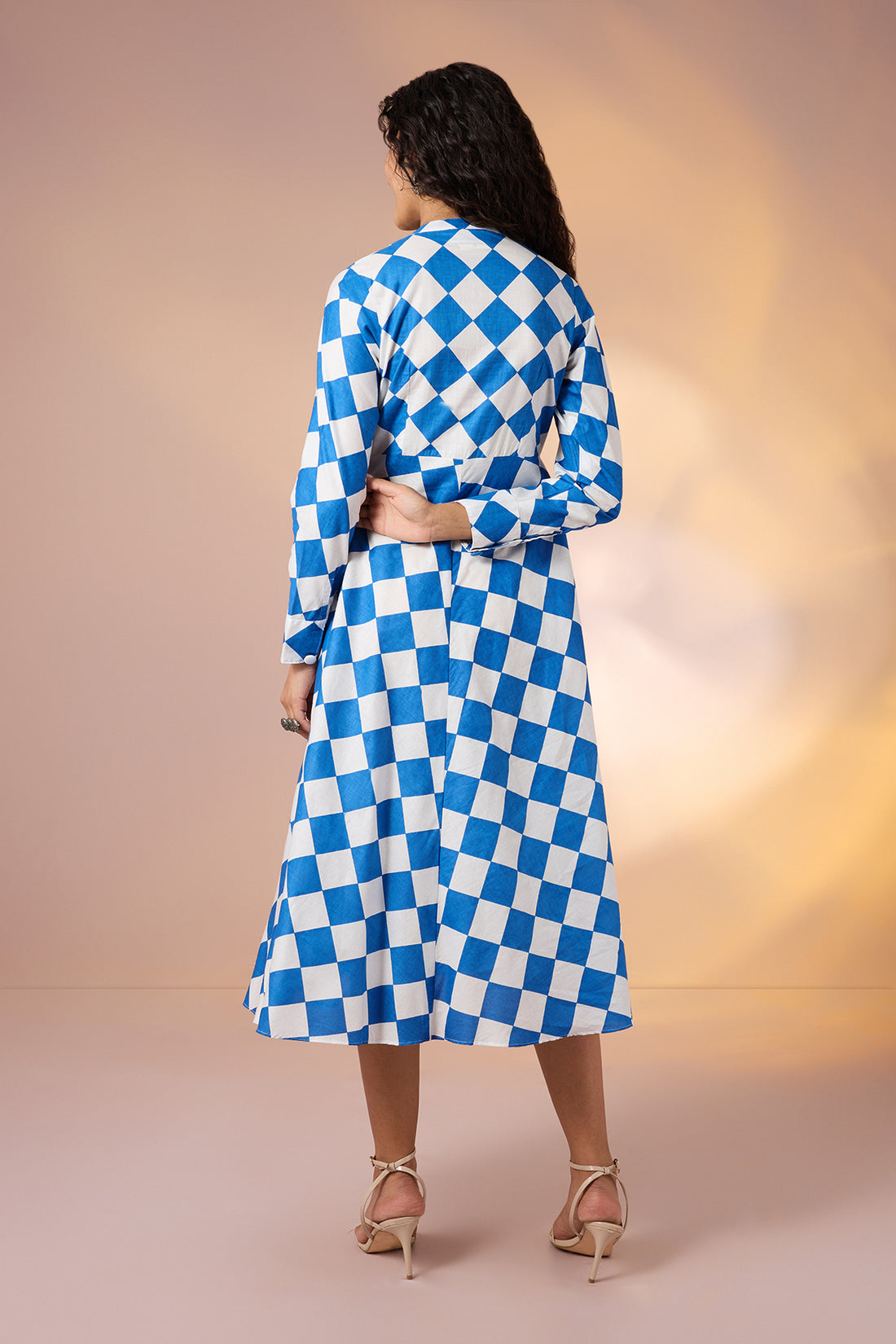 Azure Prism Cotton Flared Panel Midi Dress
