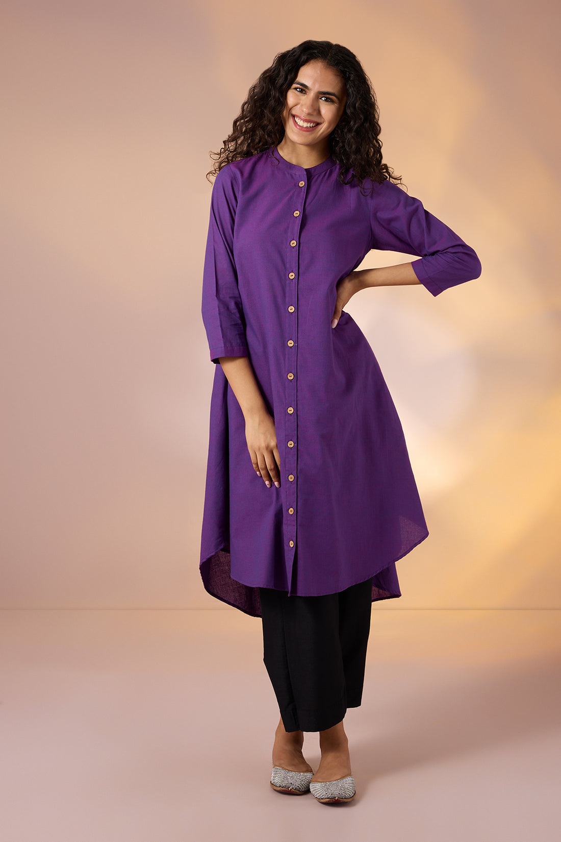 Iris Shadow Cotton Asymmetrical Hemline Button Down Tunic