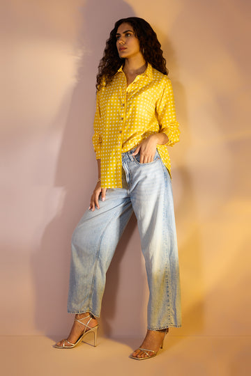 Sunlit Grid Cotton Button Down Shirt