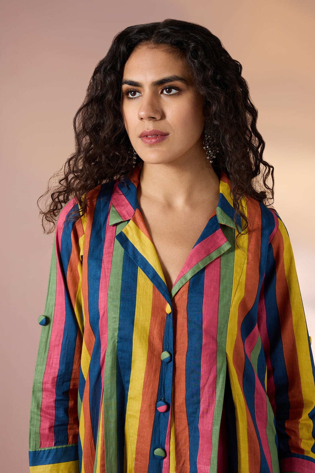 Carnival Stripes Cotton Jumpsuit with Pockets & Collar