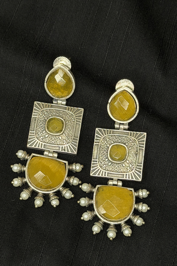 Ochre Stone Textured Oxidised Earrings