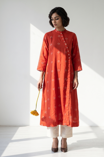 Orange Bloom Butti Cross Potli Angrakha Kurta