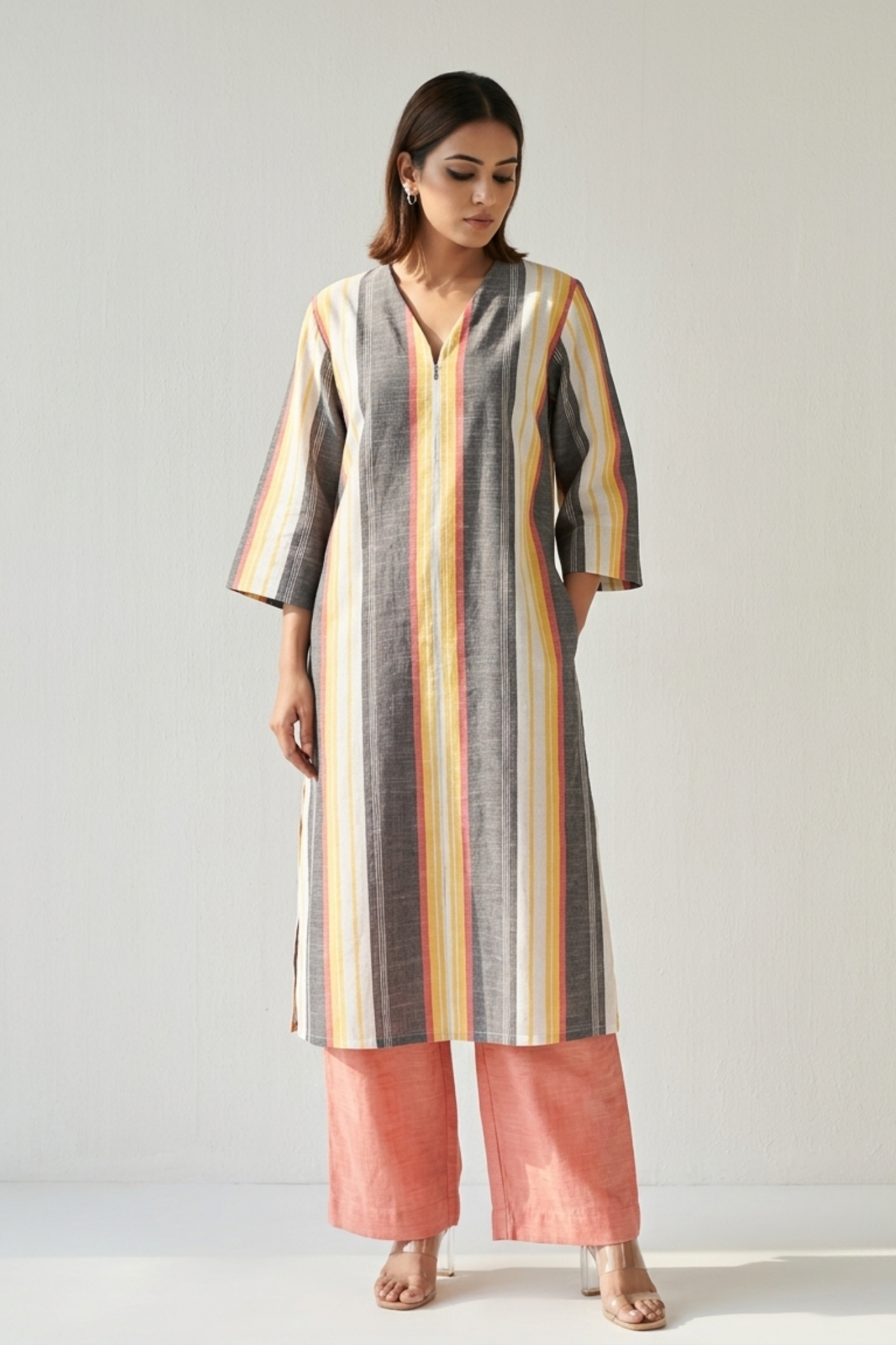 Peach_Dusk_Bands_Cotton_Front_Zipper_A-Line_Kurta