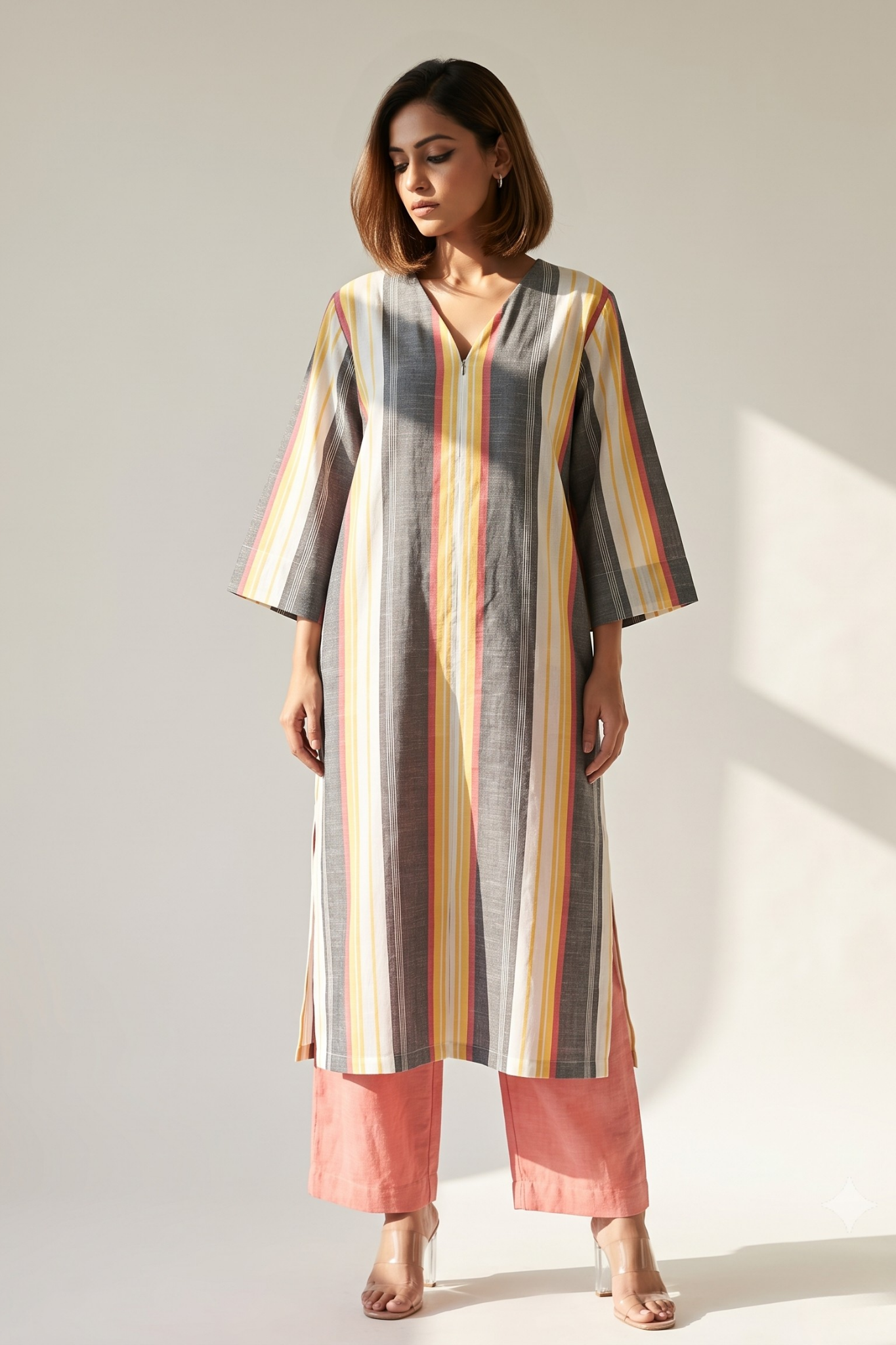 Peach_Dusk_Bands_Cotton_Front_Zipper_A-Line_Kurta