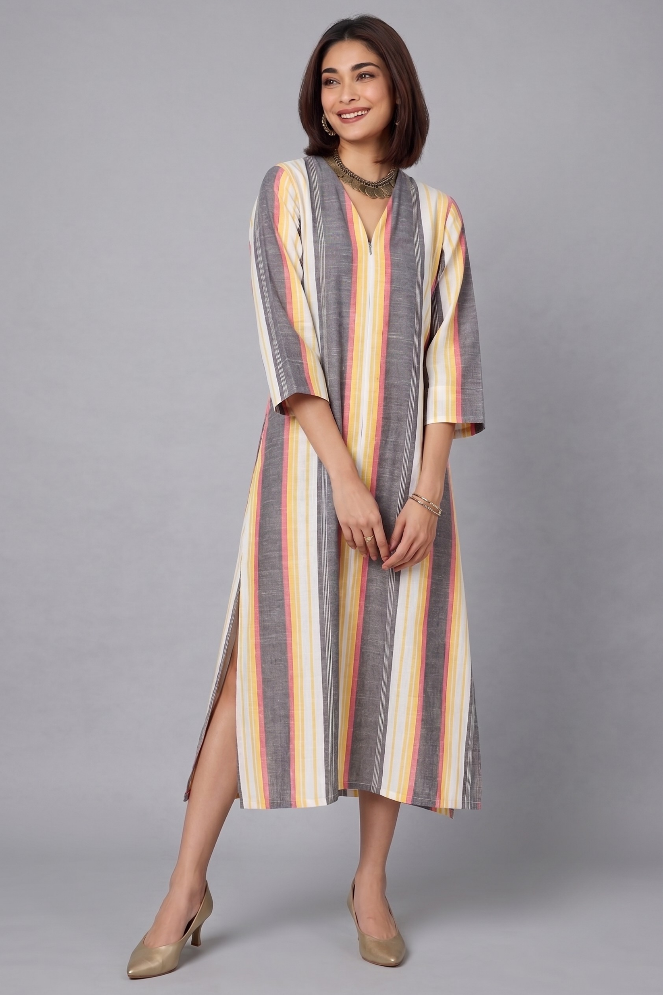 Peach_Dusk_Bands_Cotton_Front_Zipper_A-Line_Kurta