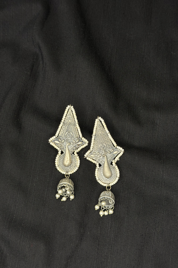 Pearl-Beaded Peacock Oxidised Earrings