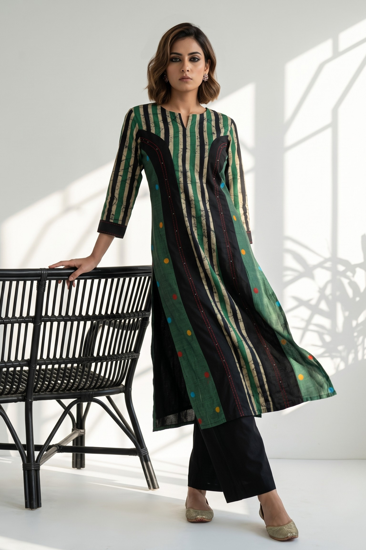 Princess_Cut_Panel_Kurta_In_Verdant_Green_and_Dotted_Landscape