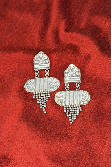 Ribbed Flute & Beaded Drops Oxidised Earrings