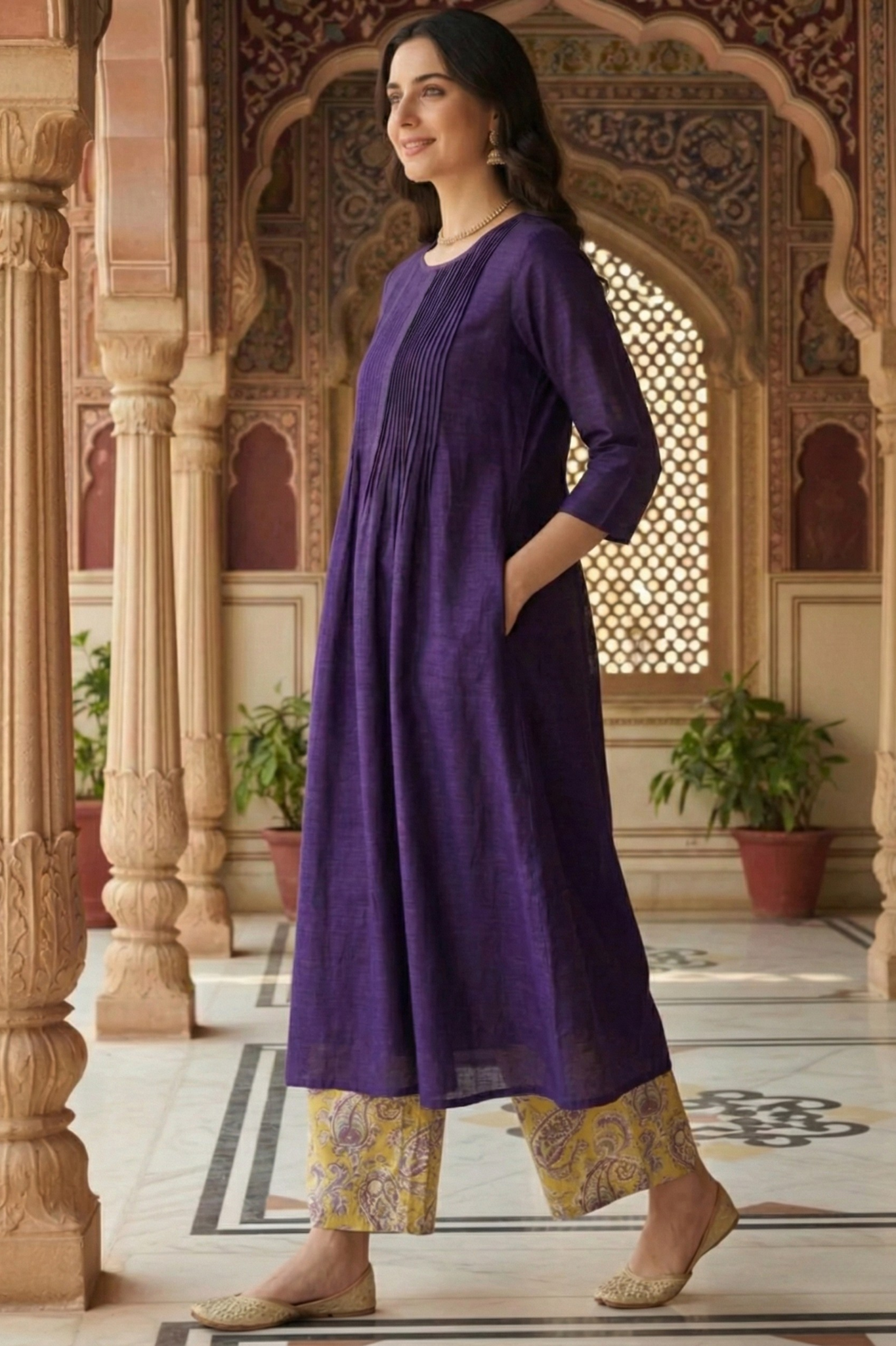 Royal_Purple_Silk_Slub_Luxe_Kurta_With_Pintuck