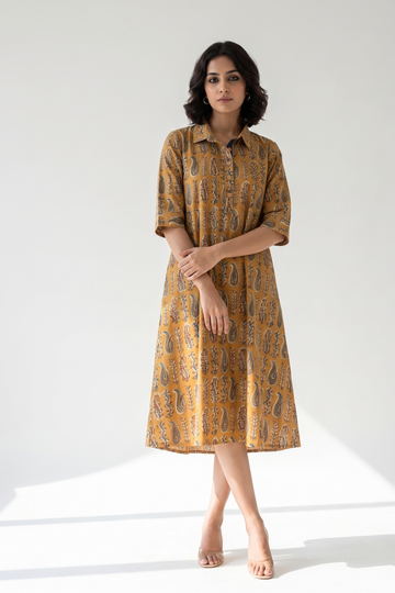 Sand Dune Rustic Paisley Cotton contemporary collar swing dress