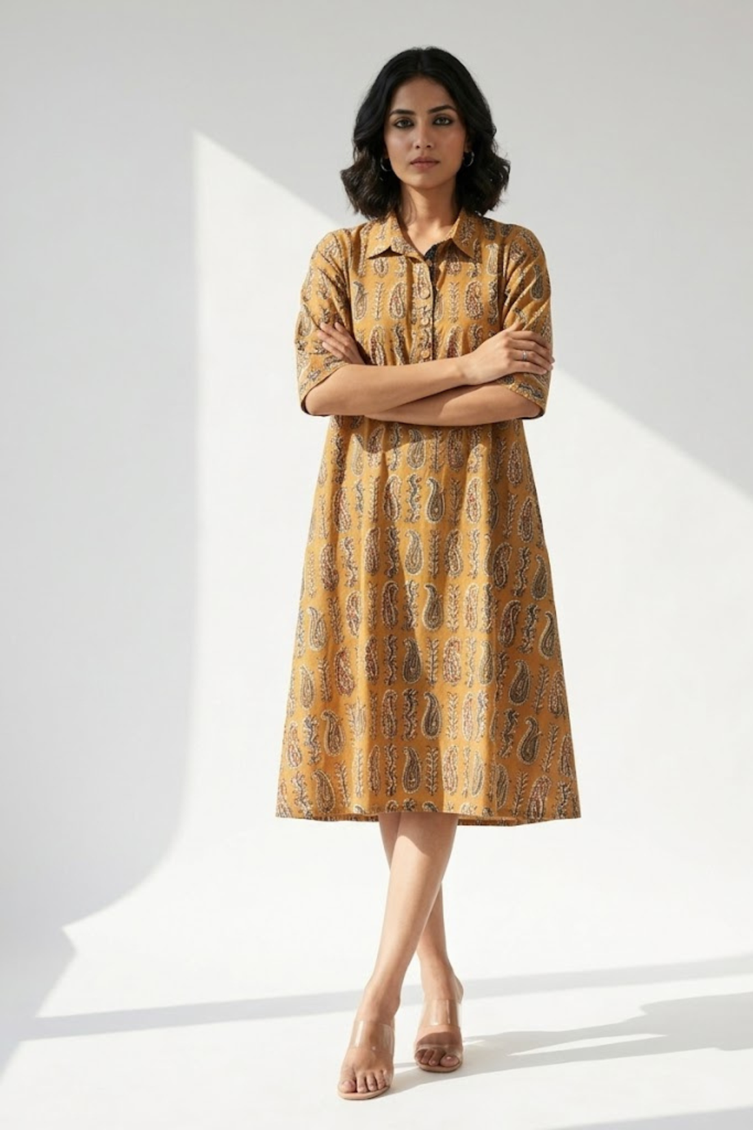 Sand Dune Rustic Paisley Cotton contemporary collar swing dress