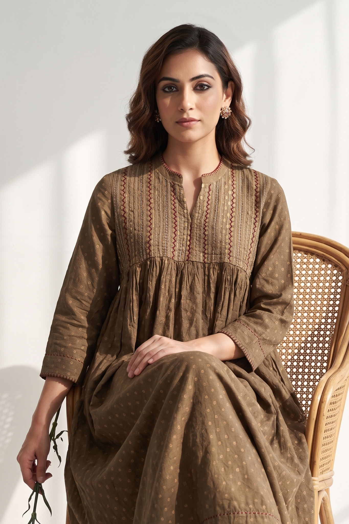 Sand_beige_Gold_Pintuck_Yoke_Dress
