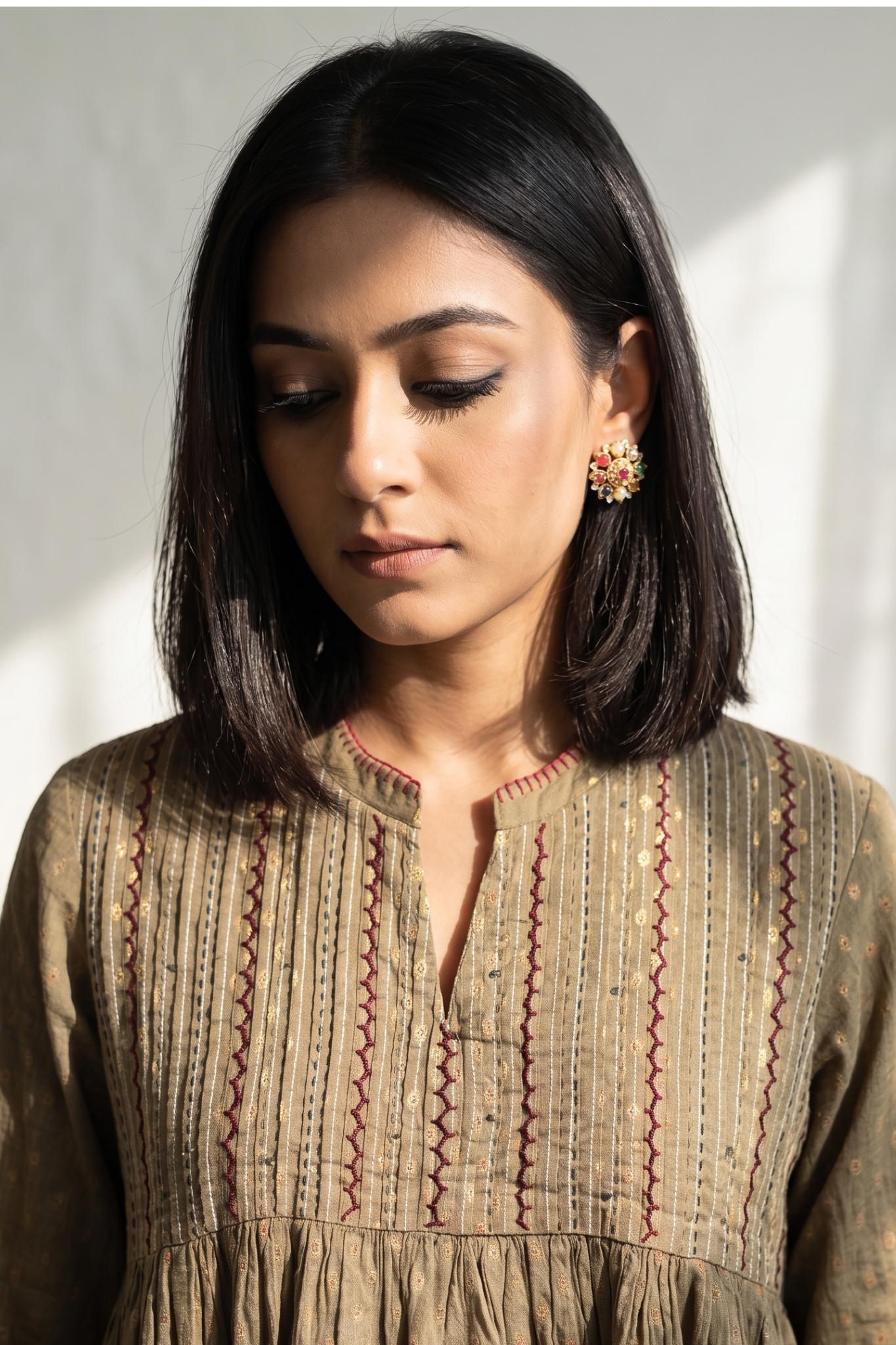 Sand_beige_Gold_Pintuck_Yoke_Dress