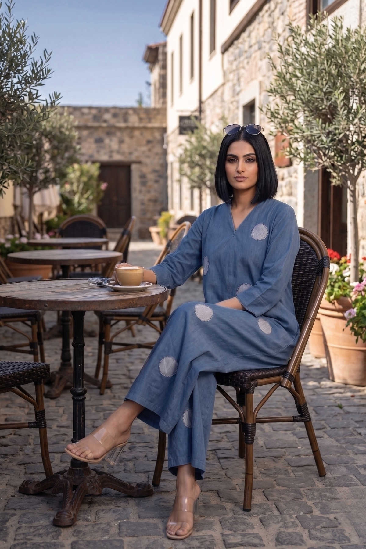 Cotton denim blue Front_Zipper_Cotton_Jumpsuit_with_Pockets__Sleeves