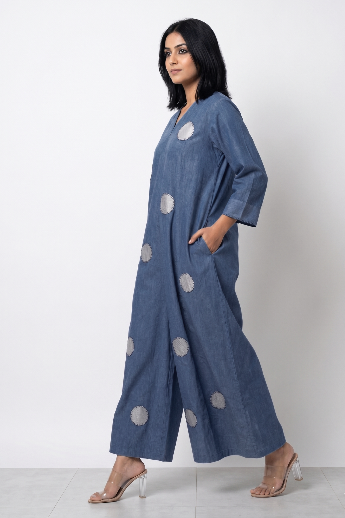 Cotton denim blue Front_Zipper_Cotton_Jumpsuit_with_Pockets__Sleeves