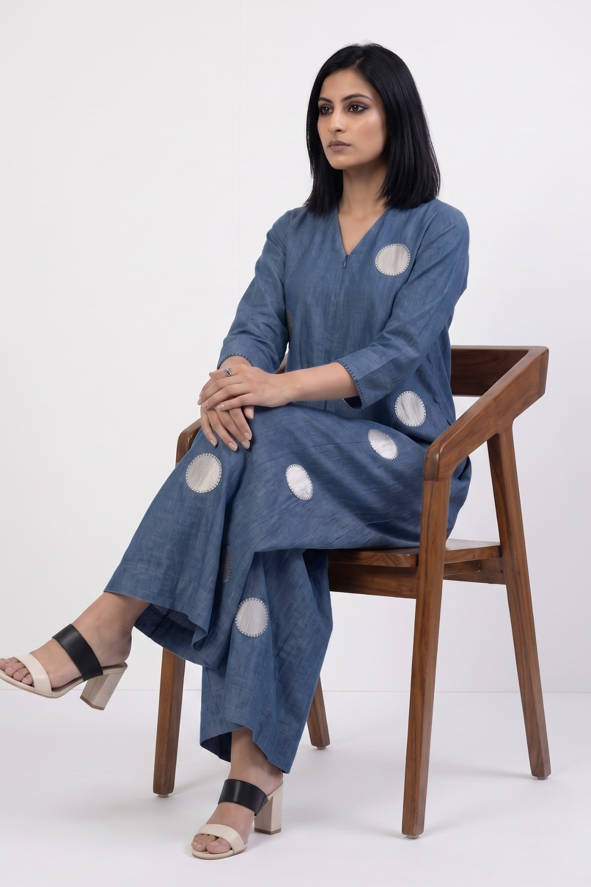 Cotton denim blue Front_Zipper_Cotton_Jumpsuit_with_Pockets__Sleeves