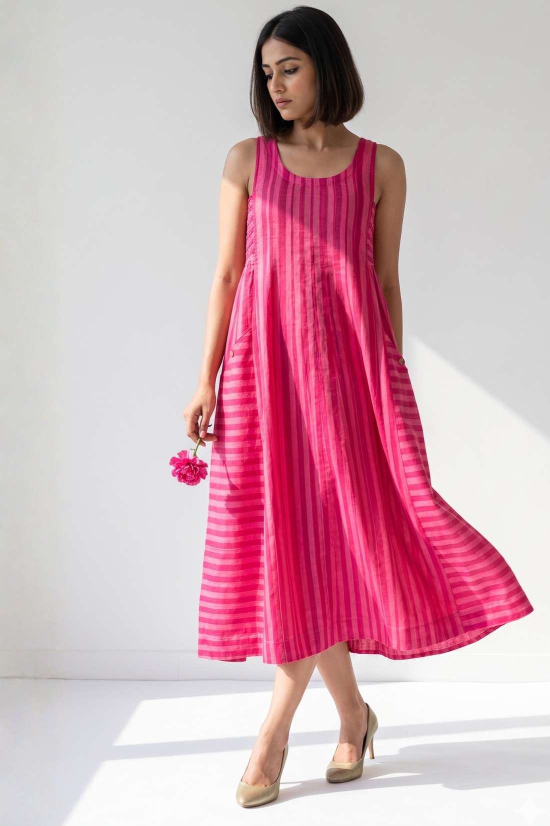 Smocked Berry Blush Bands Cotton Sleeveless Dress