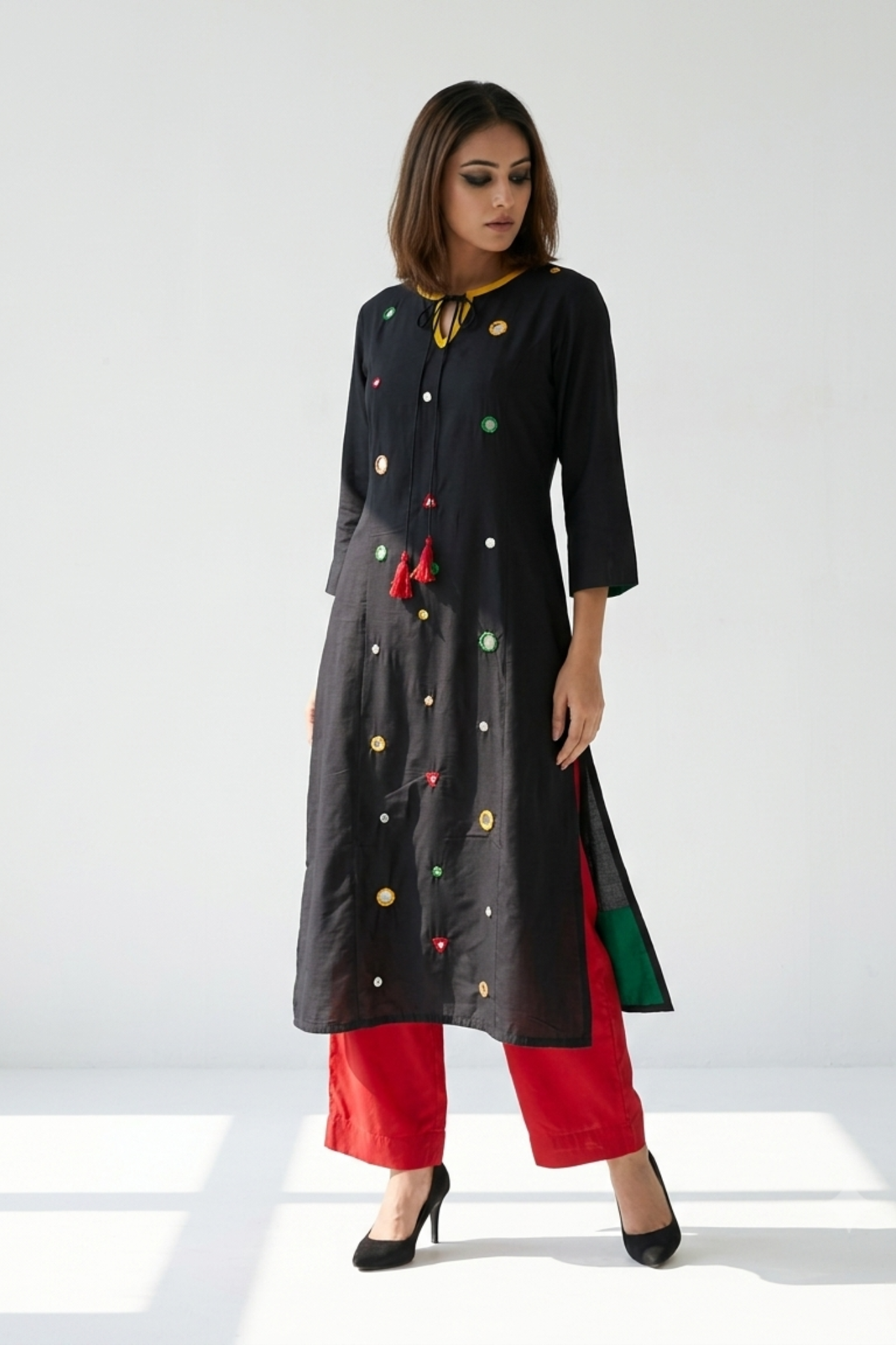 Starry_Night_and_Emerald_Silk_Slub_Long_Kurta