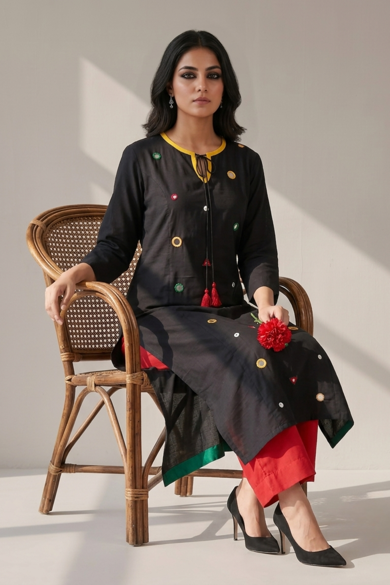 Starry_Night_and_Emerald_Silk_Slub_Long_Kurta