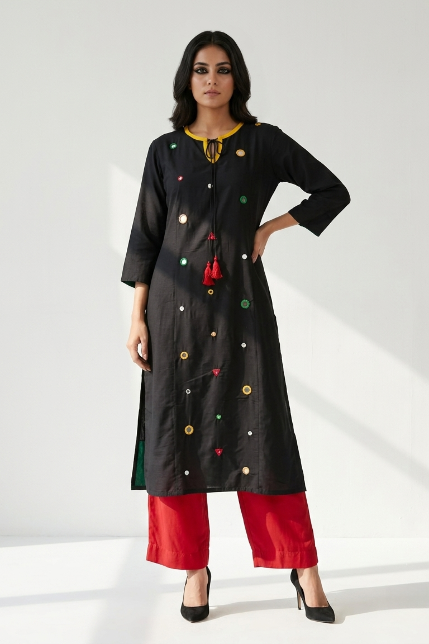 Starry_Night_and_Emerald_Silk_Slub_Long_Kurta