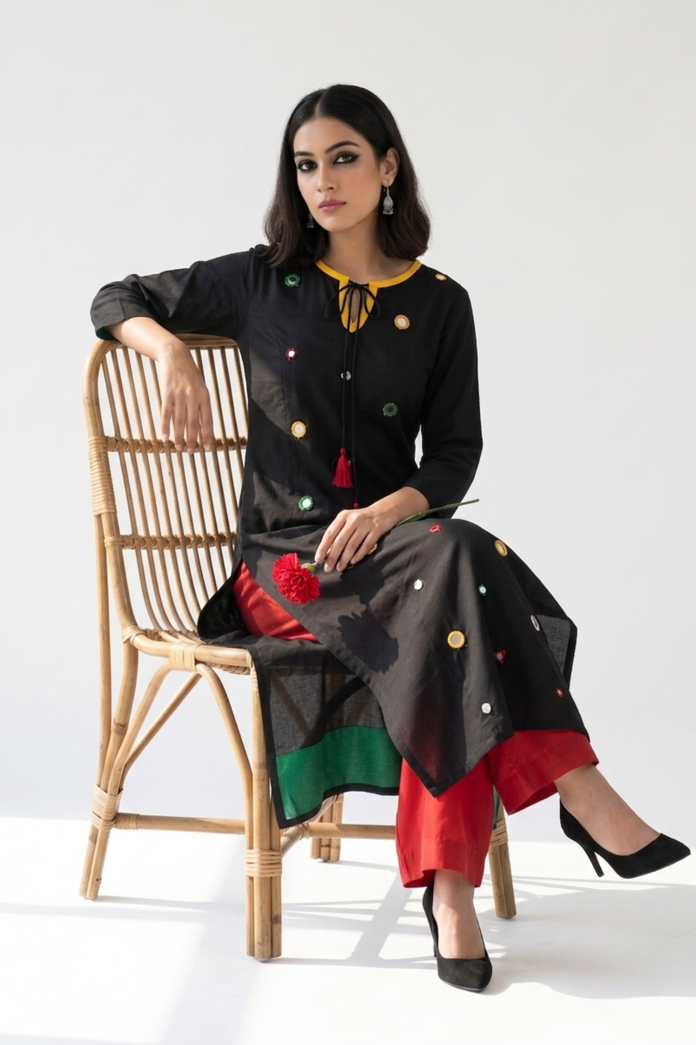 Starry_Night_and_Emerald_Silk_Slub_Long_Kurta