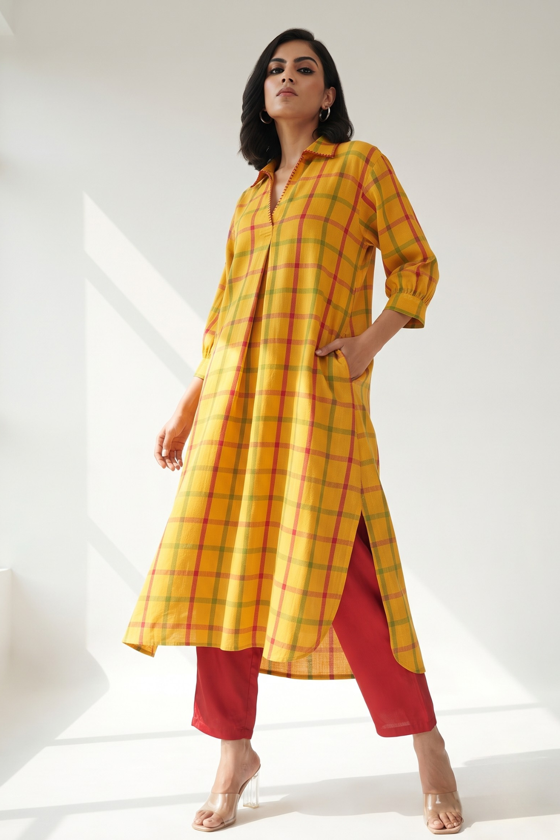 Sunbeam_Madras_Cotton_Collar_Box_Pleat_Kurta
