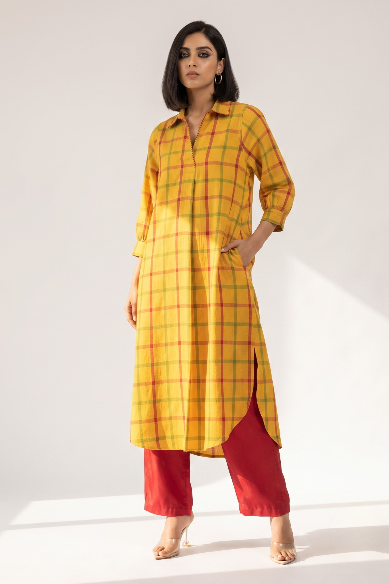 Sunbeam_Madras_Cotton_Collar_Box_Pleat_Kurta