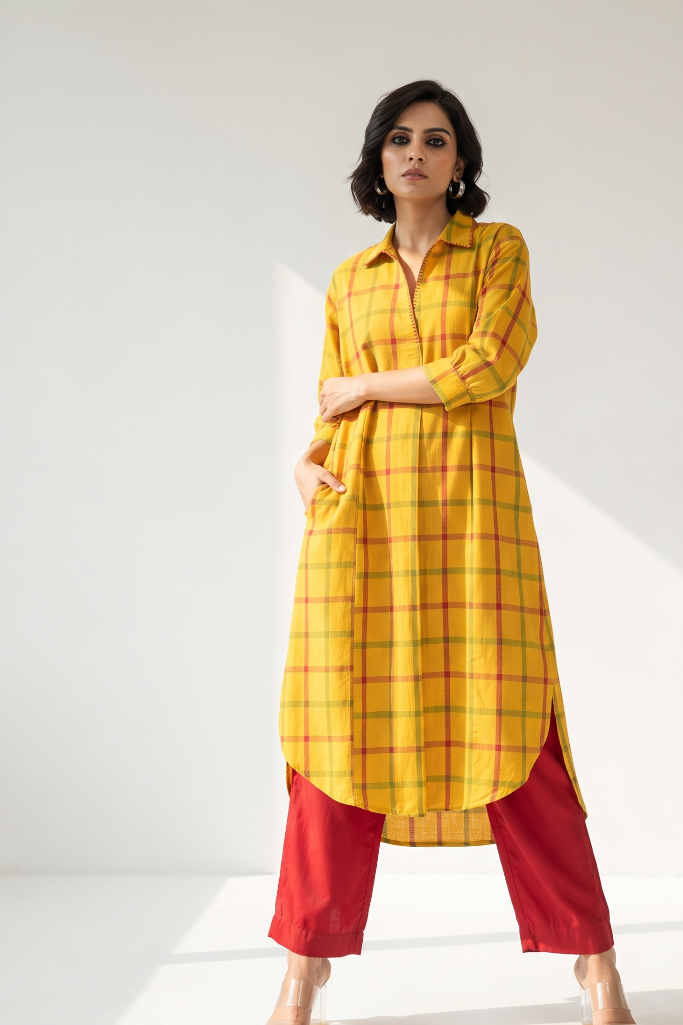 Sunbeam_Madras_Cotton_Collar_Box_Pleat_Kurta