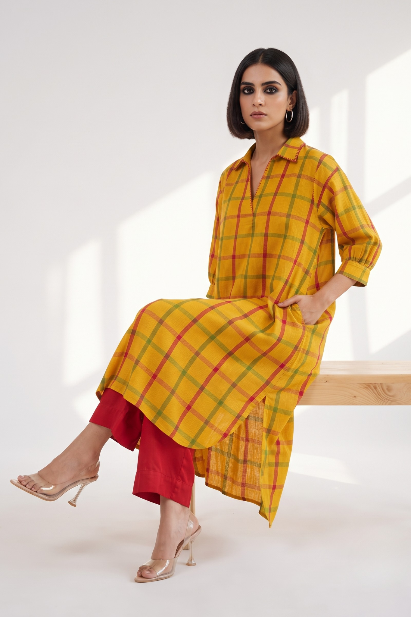 Sunbeam_Madras_Cotton_Collar_Box_Pleat_Kurta