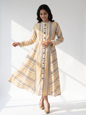 Sunstone Stripes Cotton Flared Panel Midi Dress