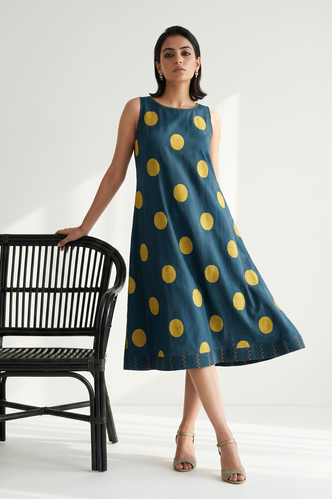 Blue Yellow Dots Sleeveless dress