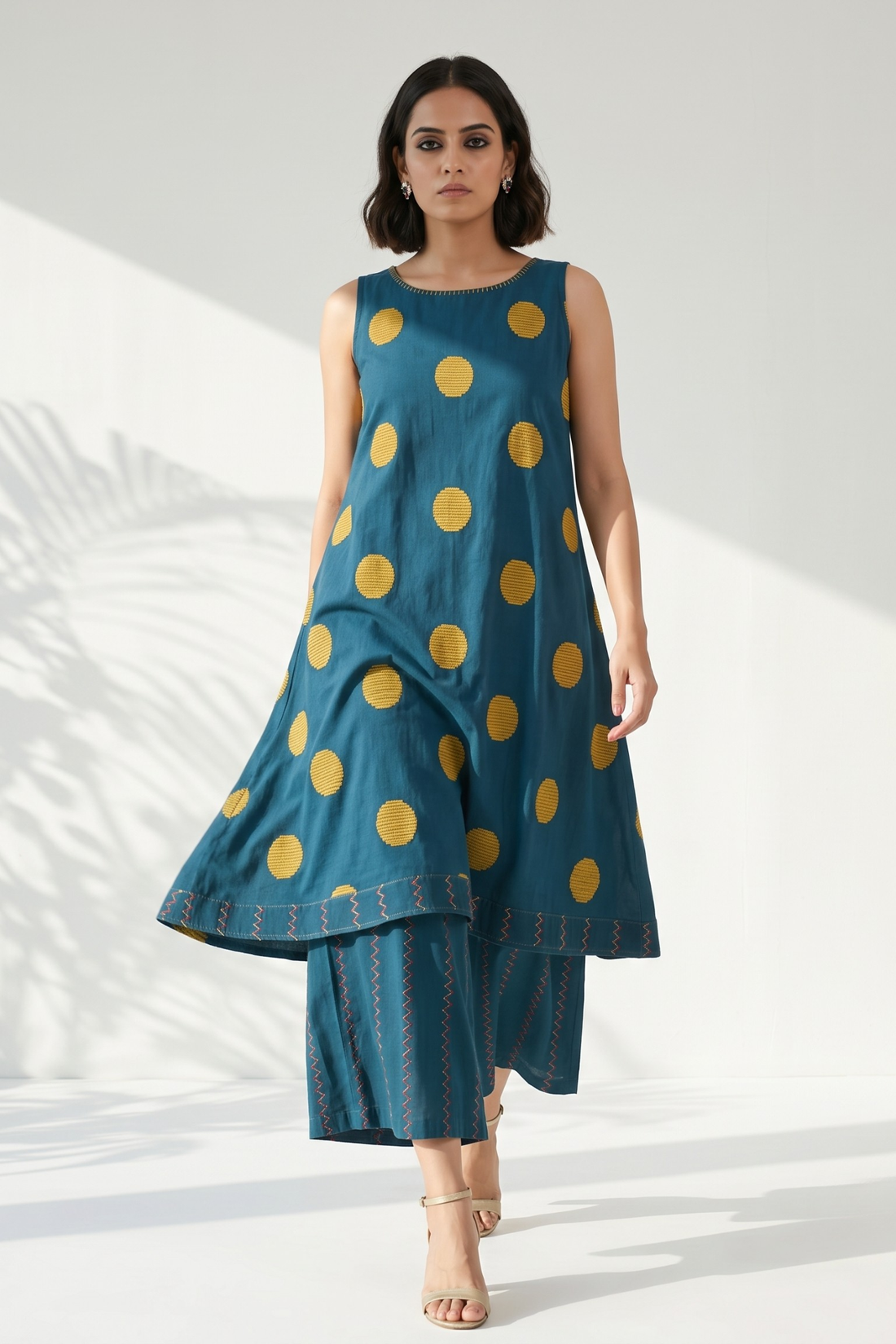 Blue Yellow Dots Sleeveless dress