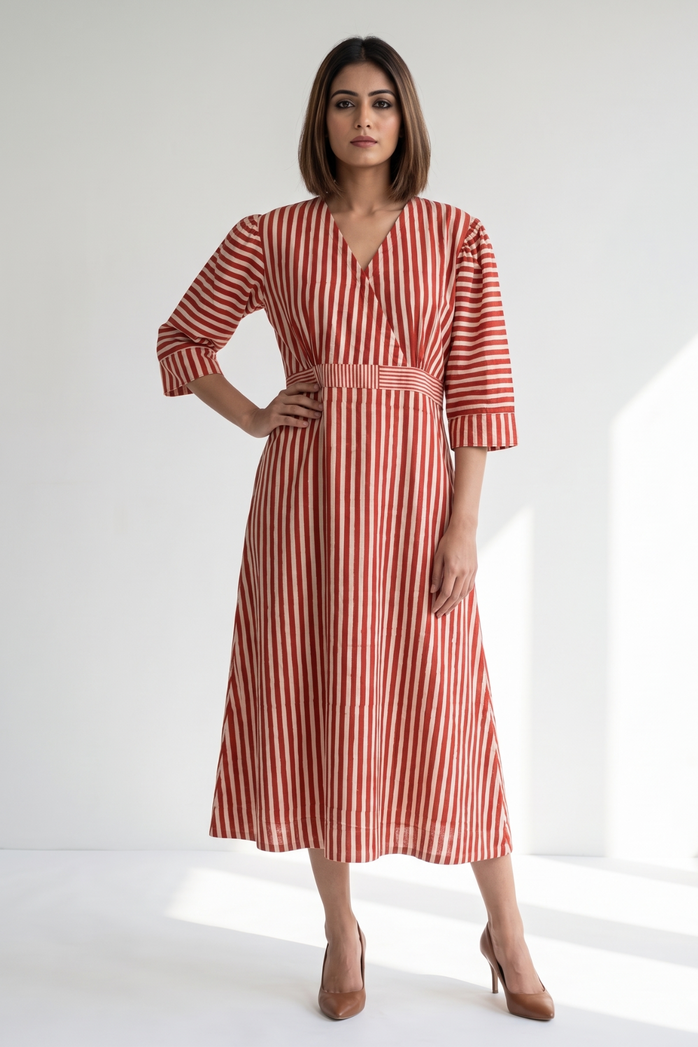 Red stripe overlap dress 
