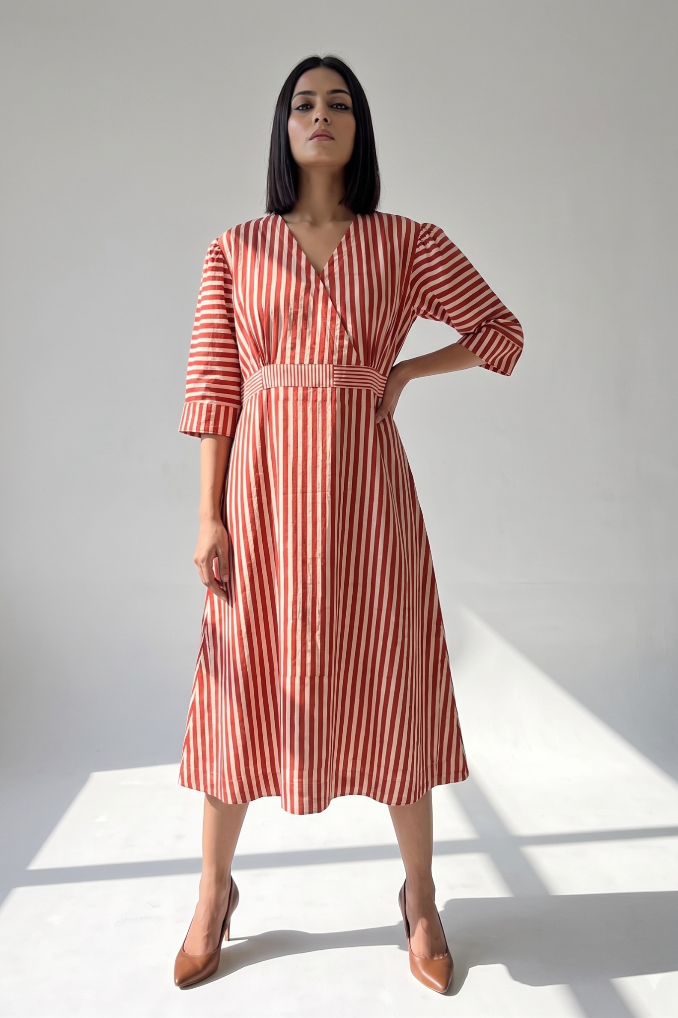 Red stripe overlap dress 