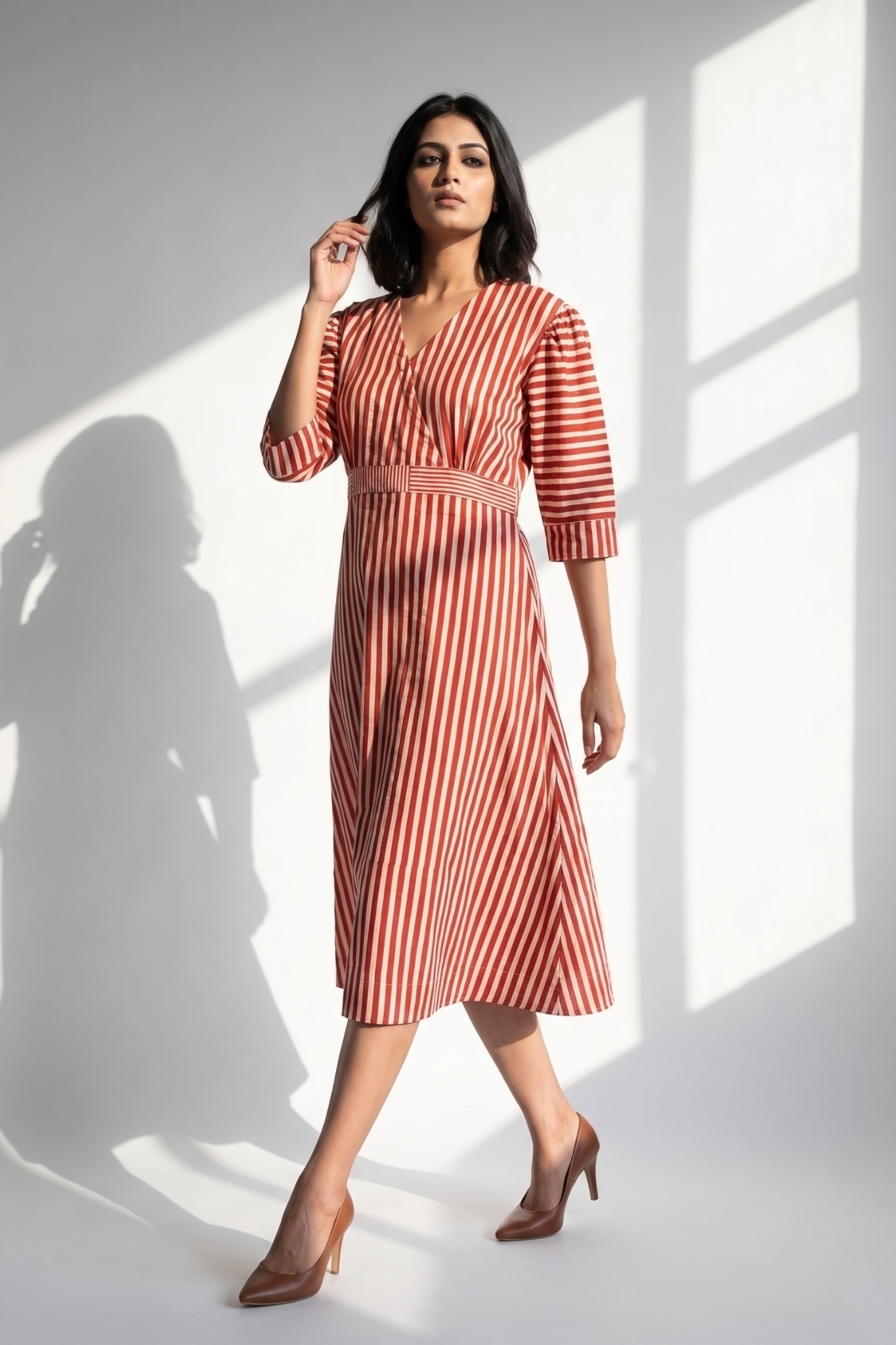 Red stripe overlap dress 