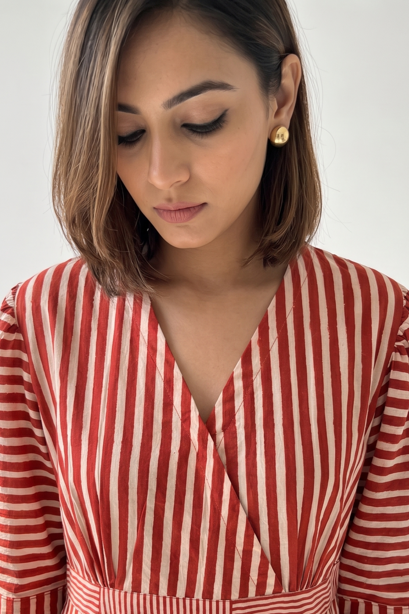 Red stripe overlap dress 