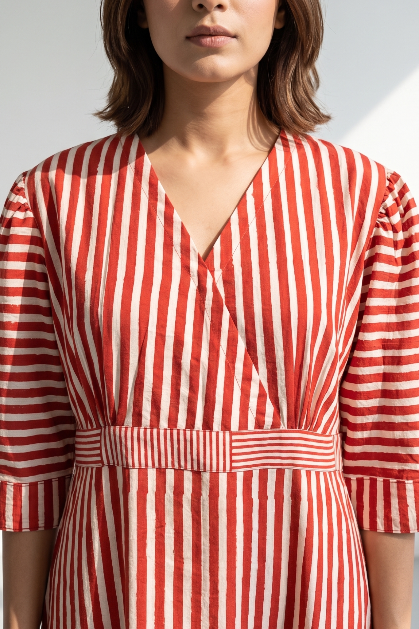 Red stripe overlap dress 
