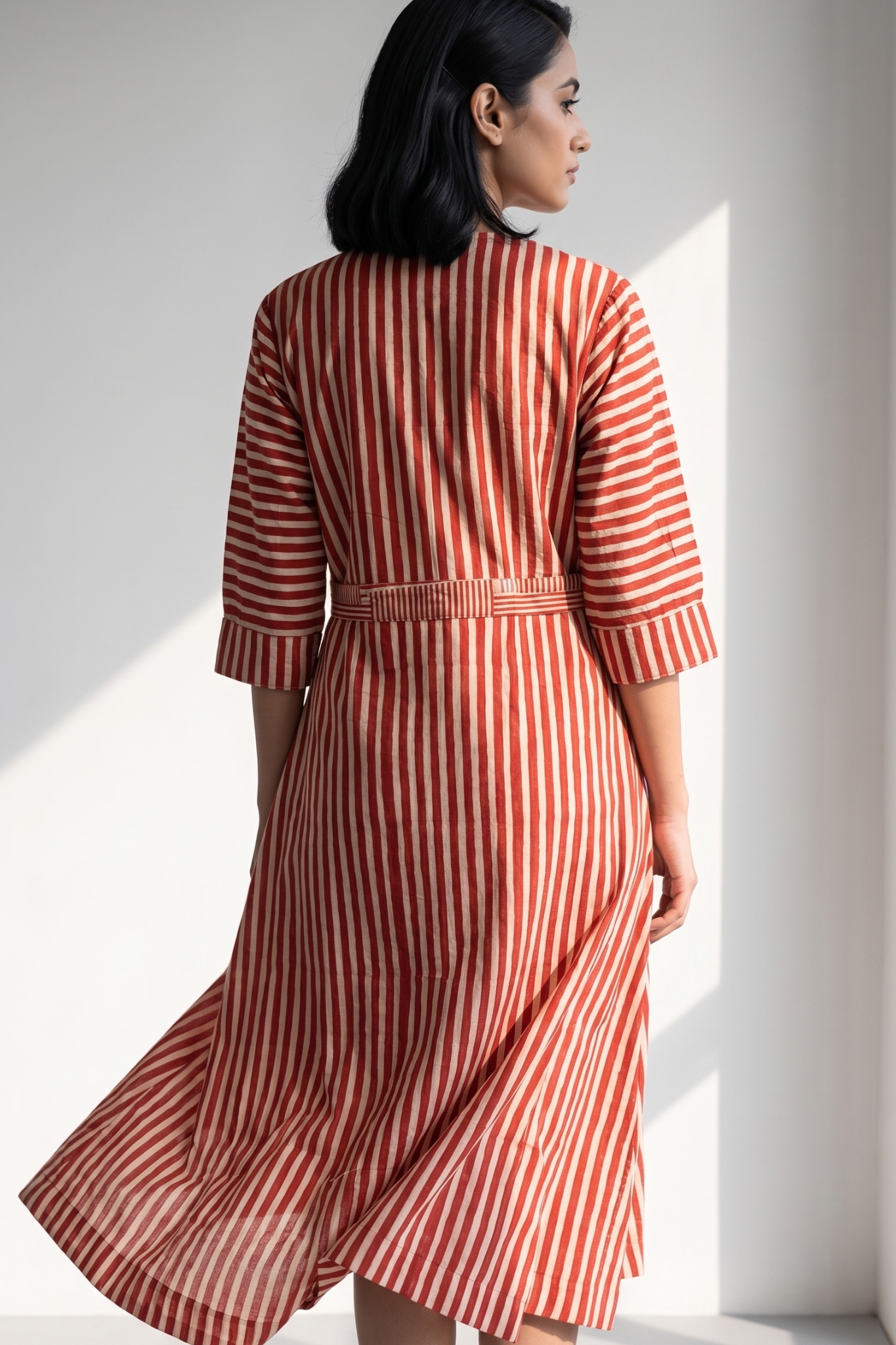 Red stripe overlap dress 