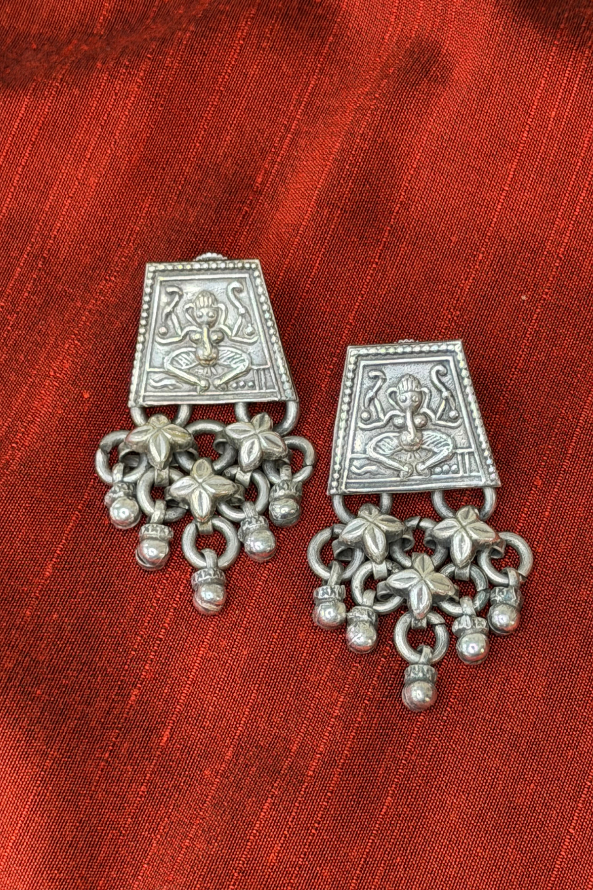 Tribal motif with ghunghroo beads oxidised earrings