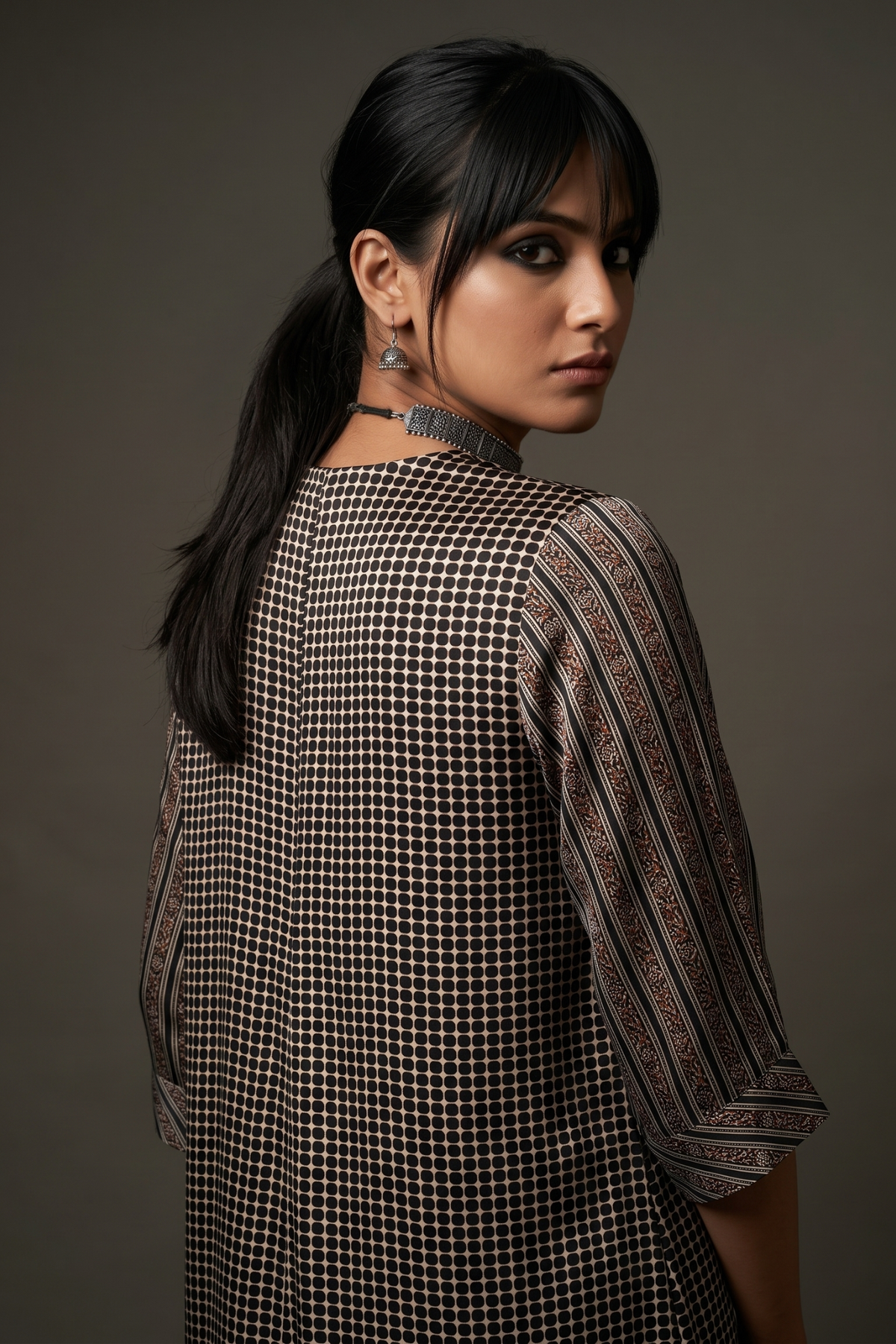 Black_Dotted_Ajrakh_Modal_with_Border_Sleeve_Front_Zipper_A-Line_Kurta